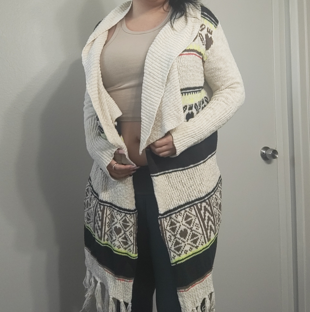 Vera Wang Tribal long fringe sweater
